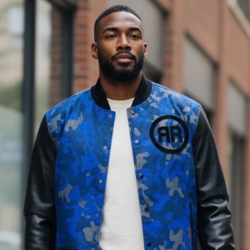 Blue and Black CamoMen's Varsity Jacket. 

ALL REASONABLE OFFERS ACCEPTED!